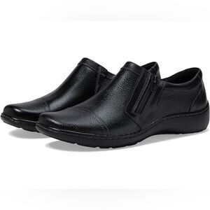 Clarks Black Slip-On Loafers with Textured Leather